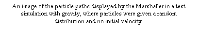 Text Box: An image of the particle paths displayed by the Marshaller in a test simulation with gravity, where particles were given a random distribution and no initial velocity.